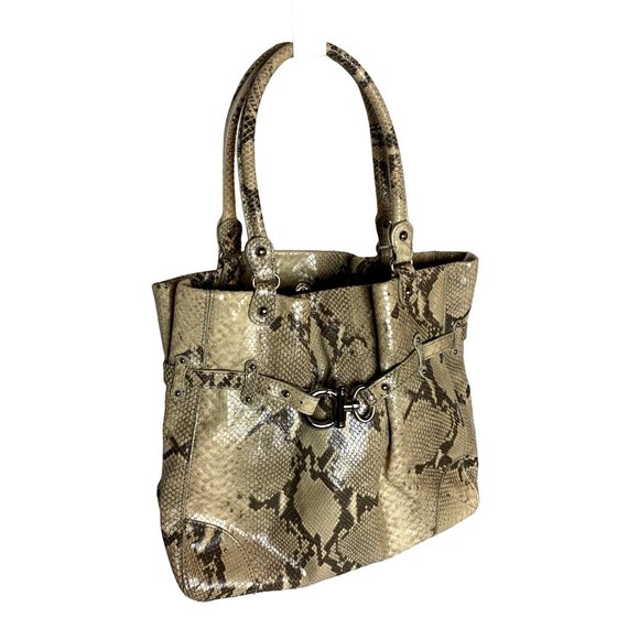 Forth & Towne Snakeskin Print Leather Satchel Purse with Silver Hardware - Picture 1 of 12